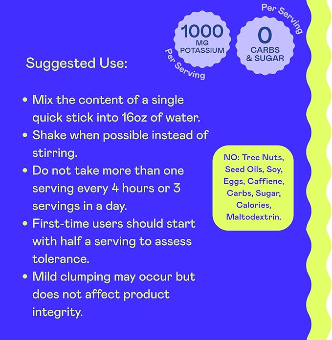 Hi-Lyte K1000 Electrolytes Sticks Blue Raspberry Keto & Performance, 30 Servings - 1000mg Potassium + Magnesium, Sodium, Trace Minerals - 0 Carbs, 0 Sugar