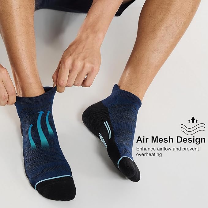 FITRELL Men's 6 Pack Ankle Running Socks Low Cut Cushioned Athletic Sports Socks 7-9/9-12/12-15