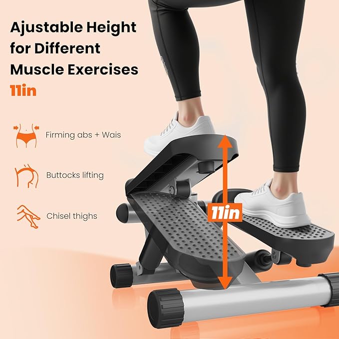 Sweetcrispy Mini Stair Steppers with Resistance Bands for Exercise at Home, Portable Exercise Twist Stepper Machine for Full Body Workout, 265LBS Capacity