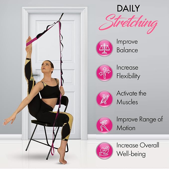 10-Loop Yoga Strap with Door Anchor – Stretch Strap for Flexibility, Deep Stretching, and Improved Balance – Perfect Yoga Accessory for All Fitness Levels