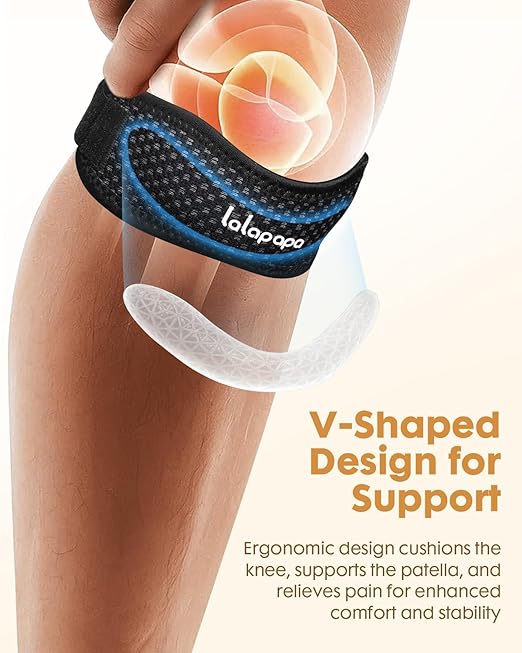 Knee Brace - 2Pack Adjustable Compression Brace with V-shaped Support Strip for Men Women Patella Band for Meniscus Injury Arthritis Pain Joint Support Strap for Workout, Black