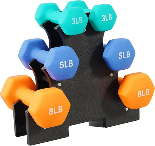 Colored Neoprene Dumbbell Set with Rack, Multiple Weight Options, 20LBS, 32LBS, 50LBS and 56LBS Sets