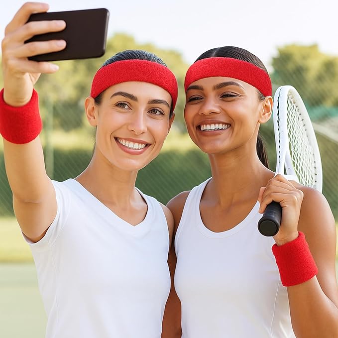 Civaner 12 Pcs 80s 90s Sweatbands Neon Headbands Wristbands for Men Women Party Sports Cotton Headbands Terry Cloth Athletic Sweat Bands for Tennis Football Gym Workingout Accessories