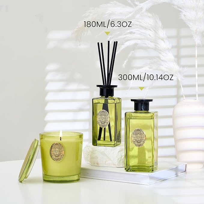 M&SENSE 10.14 oz Large Reed Diffuser Set | Eucalyptus Mint Scent Oil Diffuser with Sticks | Hotel Collection Non-Toxic Essential Oil |for Bedroom Bathroom Living Room