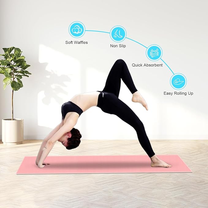 Hot Yoga Towel with Dense Silicone Grip Dot,Soft Waffle Fiber Yoga Mat Towel Non Slip,72'' x 25'', Mat Size, Absorbent Sweat, Anti-Slip Exercise Savely,Bikram,Pilates Gear, with a Sweat Towel(Pink)