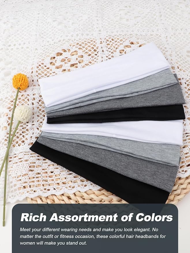 DRESHOW 8 Pack Sports Headbands for Women Non-Slip Stretchy Fashion HairBand Curly Hair Headband Soft Hair Accessories for Daily Wear Workout Yoga Running