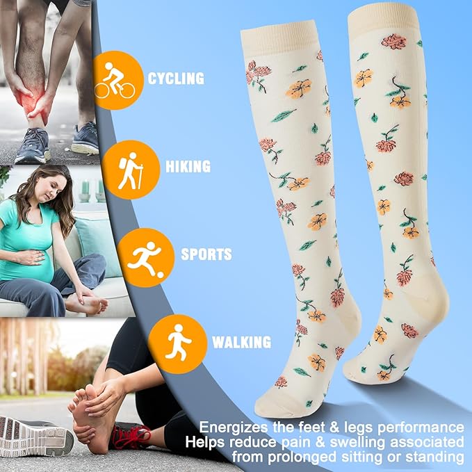 bropite Halloween Compression Socks for Women & Men-Pumpkin Ghost 6 Pairs 20-30mmhg Support Running Nurse Travel
