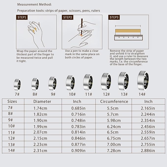 Smart Ring, Activity Fitness Tracker Ring for Women Men, Monitoring of Pedometer, SpO2, Sleep Quality, Heart Rate, No Subscription Fee, for iOS & Android (Silver 8)