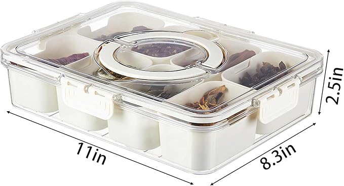 MineSign Divided Snackle Box with Handle Food Serving Tray Charcuterie Board with Lid Stackable Fruit&Veggie Container with 8 Small with Removable Boxes for Travel Snack Candy Nuts Spice