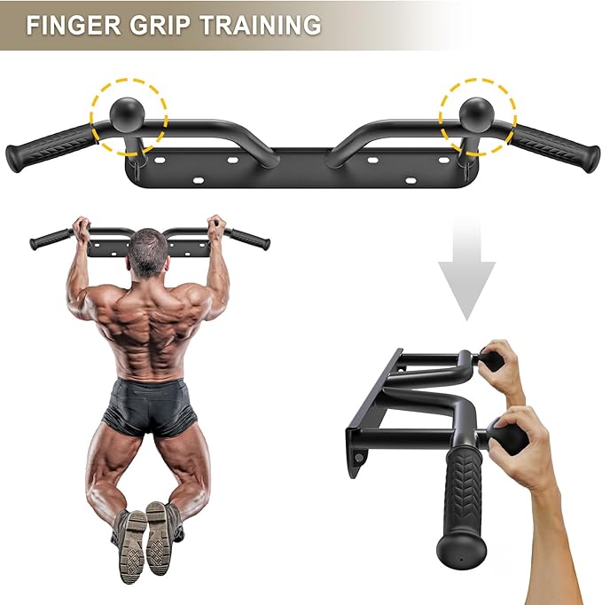 Pull Up Bar Wall Mount 440 LBS Capacity Doorway Chin Up Bar Multifunctional Steel Chinup Bar with with Resistance Band Hooks for Indoor Home Gym Garage