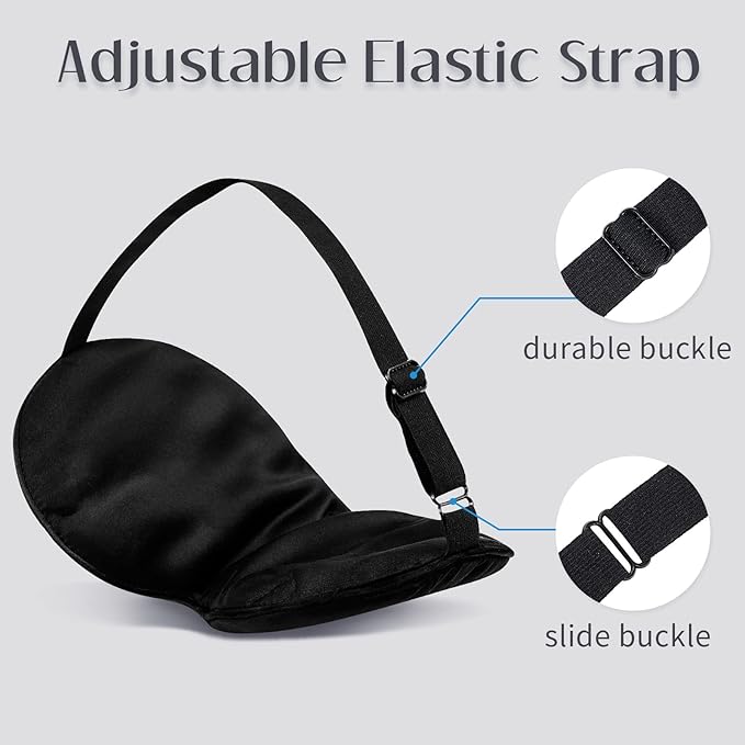 LULUSILK Mulberry Silk Sleep Eye Mask Blindfold with Adjustable Strap, Soft Eye Cover for Women Men Night Sleeping, Travel, Nap(Black)