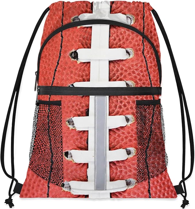Football Laces Drawstring Backpack,Waterproof Sports Gym Bag with Shoes Compartment and Bottle Holder,Travel Tote Bags for Beach,Swimming,Yoga Gifts