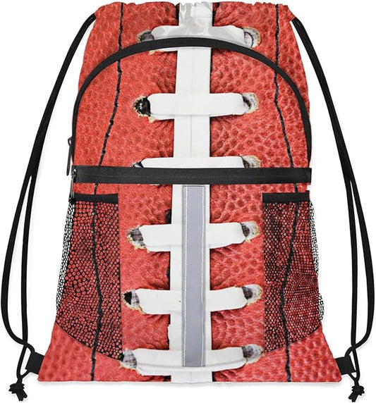 Football Laces Drawstring Backpack,Waterproof Sports Gym Bag with Shoes Compartment and Bottle Holder,Travel Tote Bags for Beach,Swimming,Yoga Gifts