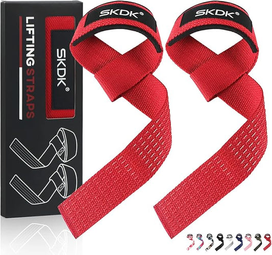 SKDK Cotton Hard Pull Wrist Lifting Straps Grips Band-Deadlift Straps with Neoprene Cushioned Wrist Padded and Anti-Skid Silicone - for Weightlifting, Bodybuilding, Xfit, Strength Training