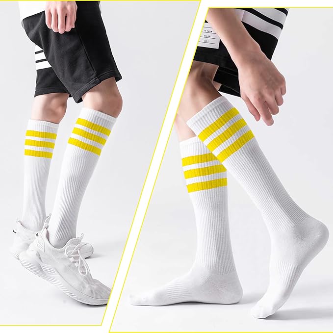 10 Pieces Striped Sweatbands and Striped Socks Set Headbands Wrist Sweat Bands for Men and Women Sports 80s 90s Fitness