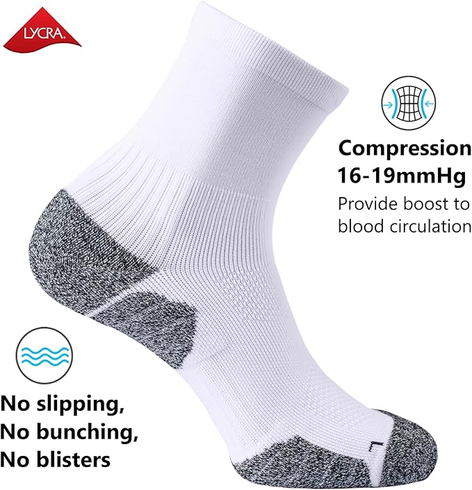 CWVLC Compression Athletic Quarter Socks Cushioned for Men Women