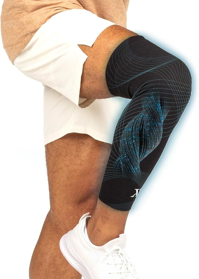 Medicine-Infused Pain Relieving Leg Compression Sleeve for Men and Women with Leg/Knee Pain, Arthritis, Tendonitis, and Calf Cramps