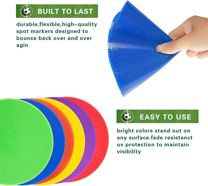 Spot Markers 9 Inch Non Slip Rubber Floor Markers Flat Field Cones Poly Dots for Soccer Basketball Sports Speed Agility Training and Drills