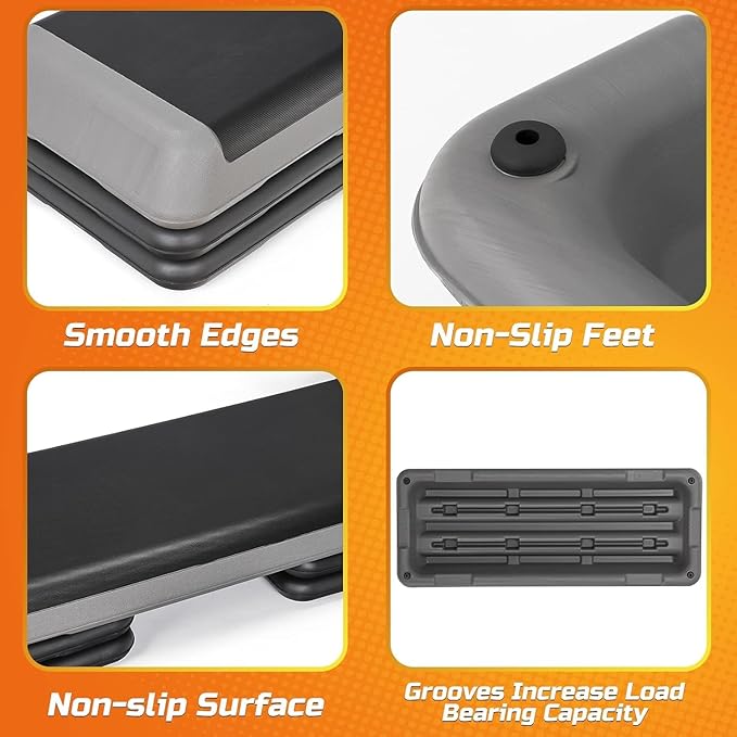 ZENY 43'' Exercise Aerobic Step Platform, Adjustable Fitness Stepper with 4 Stackable Risers, Aerobics Stepper Workout Stepper for Home Gym Cardio Strength & Training