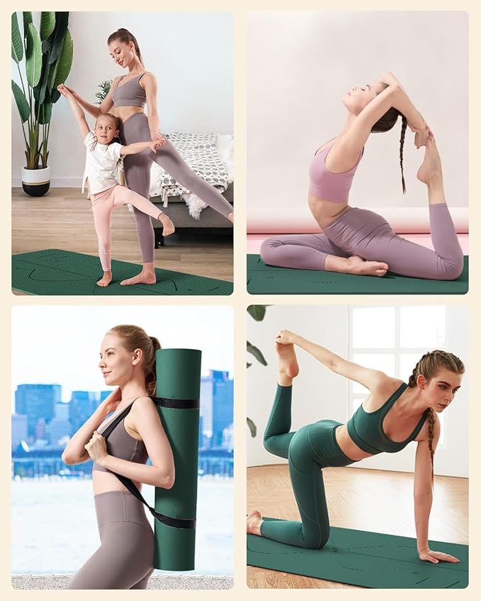 YOTTOY Yoga Mat, 72"x 32"x1/3" Extra Wide Non-Slip Exercise Fitness Yoga Mats,Eco-Friendly TPE Exercise Mats for Women Men Home Workout with Strap Bag