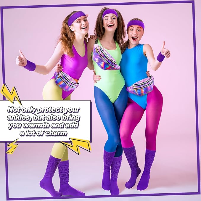 Tarpop 80s Neon Women Slouch Socks 90s Headbands Wristbands Fanny Pack Leg Warmers Sweatbands Waist Bag Women Party Costume