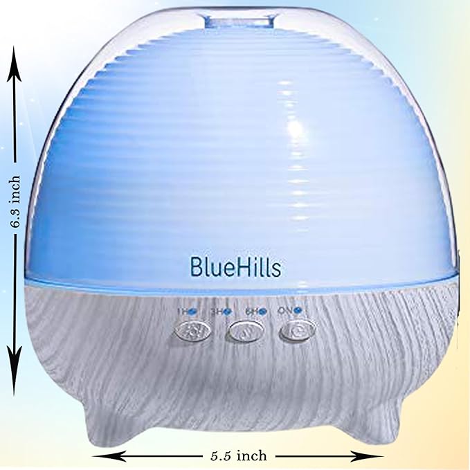 BlueHills Premium Essential Oil Diffuser with Remote Cute Aromatherapy Humidifier Large Capacity Coverage Area for Home Room Office Long 12 Hour Run Timer Lights White Wood Grain-S01-600ML