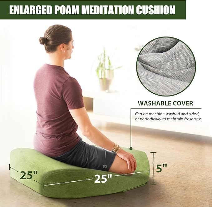 Meditation Cushion - Floor Pillow, Enlarge High Density Extremely Firm, Large Big Foam Floor Cushion Seating for Adults - Premium Yoga Pillows for Adults Gifts for Women, Men Green