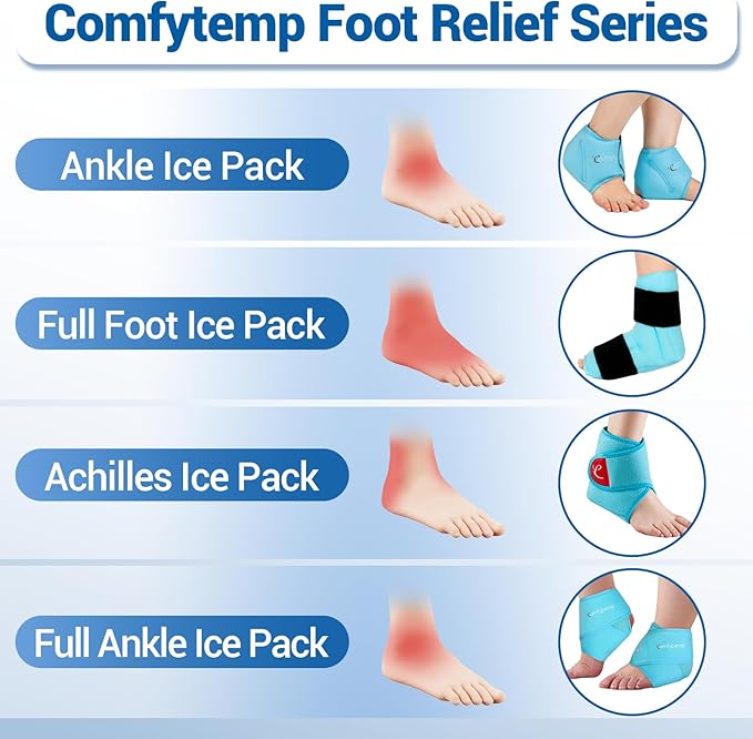 Comfytemp Ankle Foot Ice Pack Wrap for Plantar Fasciitis Relief, FSA Eligible, Ankles Brace for Sprained Ankle, Heel Spur, Swelling, Achilles Tendonitis, Pain, Hot Cold Physical Therapy Gifts, 1 Pcs