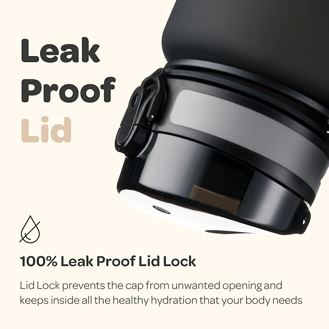 Hydracy Water Bottle with Time Marker -Large BPA Free Water Bottle & No Sweat Sleeve -Leak Proof Gym Bottle with Fruit Infuser Strainer & Times to Drink -Ideal for Fitness Sports & Outdoors