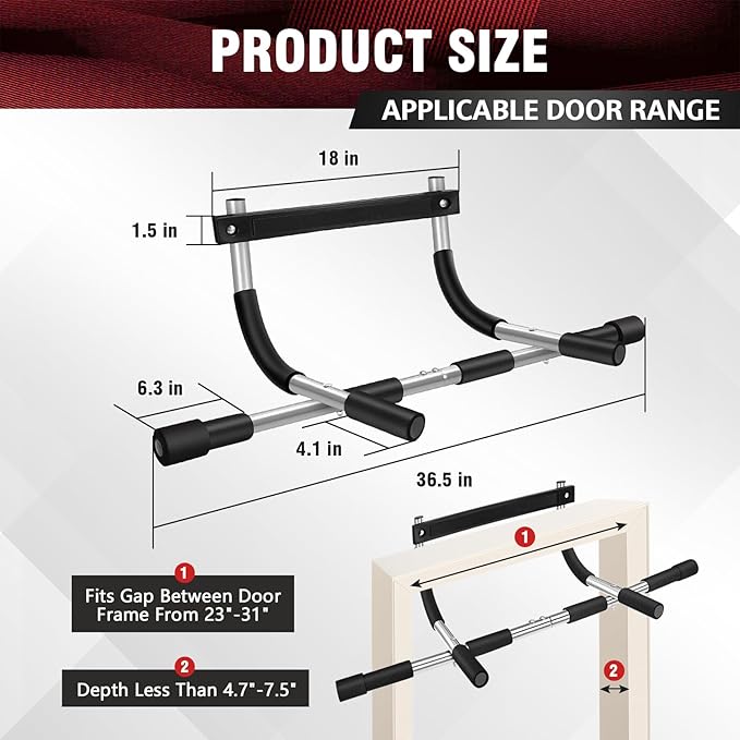 Pull Up Bar for Doorway, Upgrade Chin up Bar for Doorway Without Screws, Portable Strength Training Door Frame Pull-up Bars, Door Workout Bar with Foam Grips for Home
