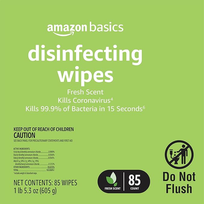 Amazon Basics Disinfecting Wipes, Lemon & Fresh Scent, Sanitizes/Cleans/Disinfects/Deodorizes, 340 Count (4 Packs of 85)