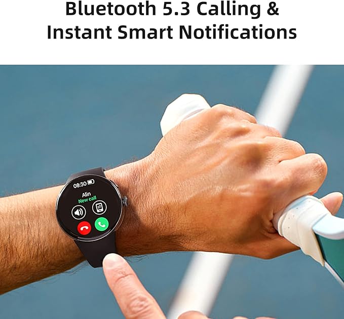 Parsonver AMOLED Smart Watch for Men Women, Always-On Display Fitness Tracker, Answer/Make Calls, 2 Quick-Release Bands, Heart Rate Sleep Monitor, 120+ Sports Modes Pedometer for Android iPhone, Black