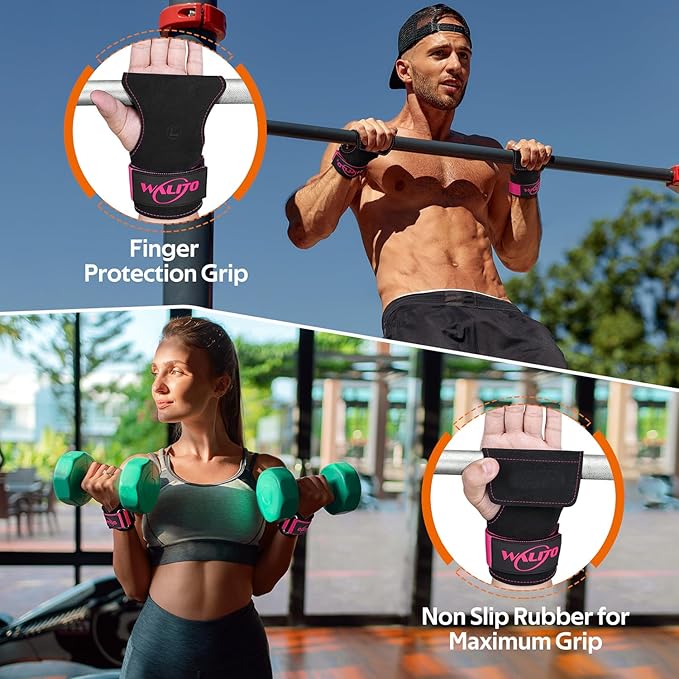 WALITO Weight Lifting Wrist Strap, Double Leather Weightlifting Wrist Straps for Gym Strength Training, Neoprene Padded Wrist Wraps - for Men & Women (Pair)