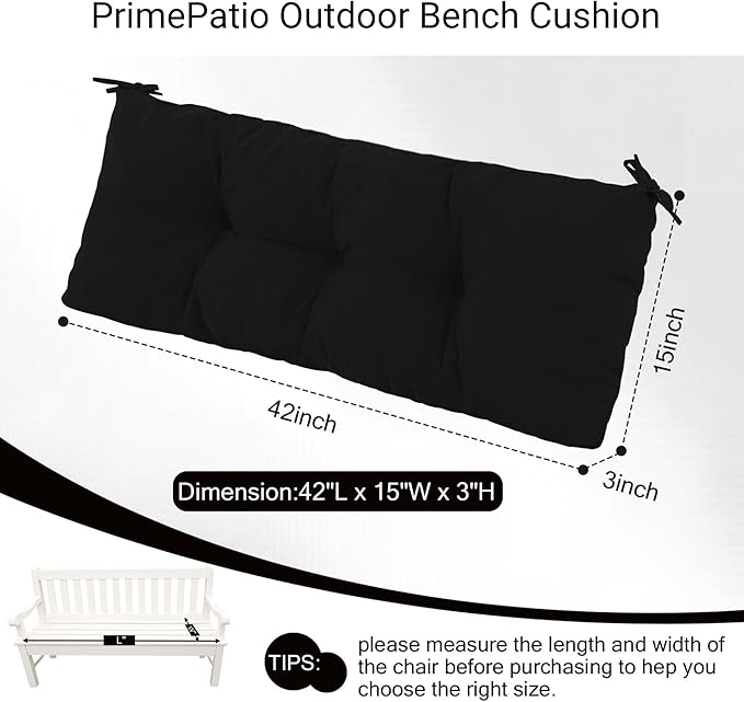 Outdoor Bench Cushion Waterproof, Tufted Bench Seat Cushion 42 x 15 Inch, Patio Wicker Indoor Seat Pads for Outside Garden Patio Balcony, Black