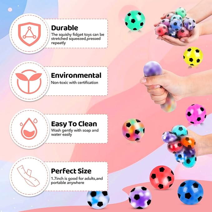 24 Pack Fidget Stress Balls for Adults, Stress Relief Sensory Soccer Stress Ball, Bulk Squishy Squeeze Ball Set for Birthday Gift, Soccer Party Favors, Adult Goodie Bag Stuffers