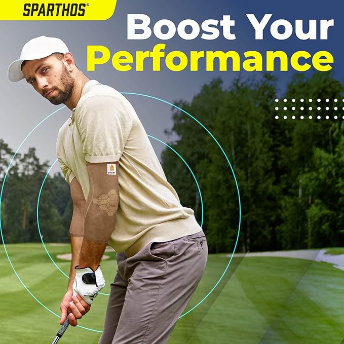 Sparthos Elbow Compression Sleeves (Pair) – Tennis and Golfer's Elbow Support – Elbow Brace for Men and Women – Made from Innovative Breathable Elastic Blend