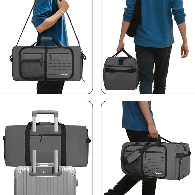 Foldable Travel Duffle Bag,Duffle Bag with Shoes Compartment and Adjustable Strap,Large Packable Travel Bags for Men Women,Waterproof Duffel Bag