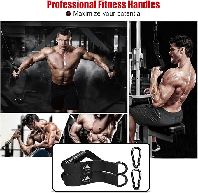 Heavy Duty Gym Exercise Handles Attachment for Cable Machine,Resistance Band,Pulley System Home Fitness Workout Equipment, with Elastic Rubber Grip and 2 Large Carabiners