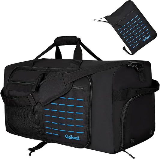 Foldable Travel Duffle Bag,Duffle Bag with Shoes Compartment and Adjustable Strap,Large Packable Travel Bags for Men Women,Waterproof Duffel Bag