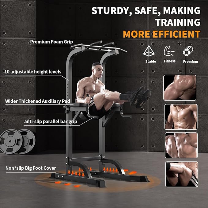 Power Tower Pull Up Bar and Dip Station, Multi-Function Home Gym, Strength Training Fitness Equipment, Height Adjustable