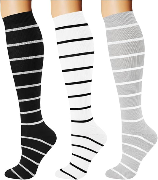 Breslatte Compression Socks for Women Men 10-14 mmHg Circulation Knee High Athletic Support Socks Running Travel Daily