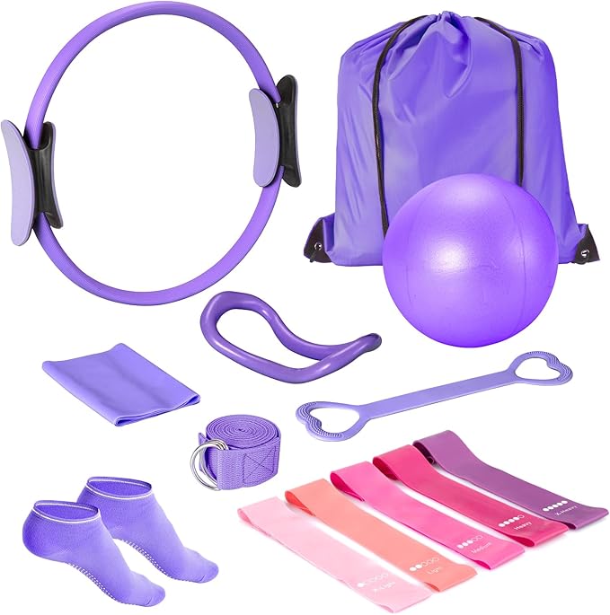 Ideal Swan Pilates Ring Essentials Kit for Women, Home Workout Equipment Set with 9.8” Ball, Resistance Bands, Accessories, Pilates Set for Legs Arms and Thighs（13 PCS）