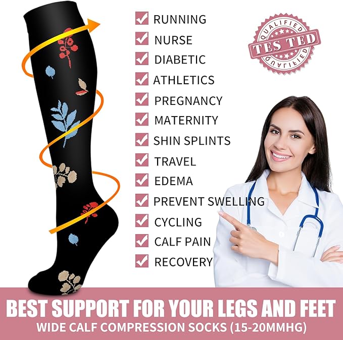 Bluemaple Compression Socks for Women & Men Circulation (6 Pairs) 15-20 mmHg is Best Support for Athletic Running Cycling