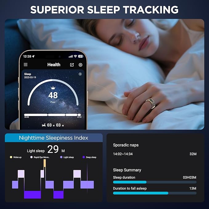 Smart Ring for Women with Display Screen, Sleep Ring for Men with Heart Rate, Fitness Tracker/Step tracker for Activity Monitoring/Steps/Calories,Wireless Charging, for iOS Android (RoseGold,11#)