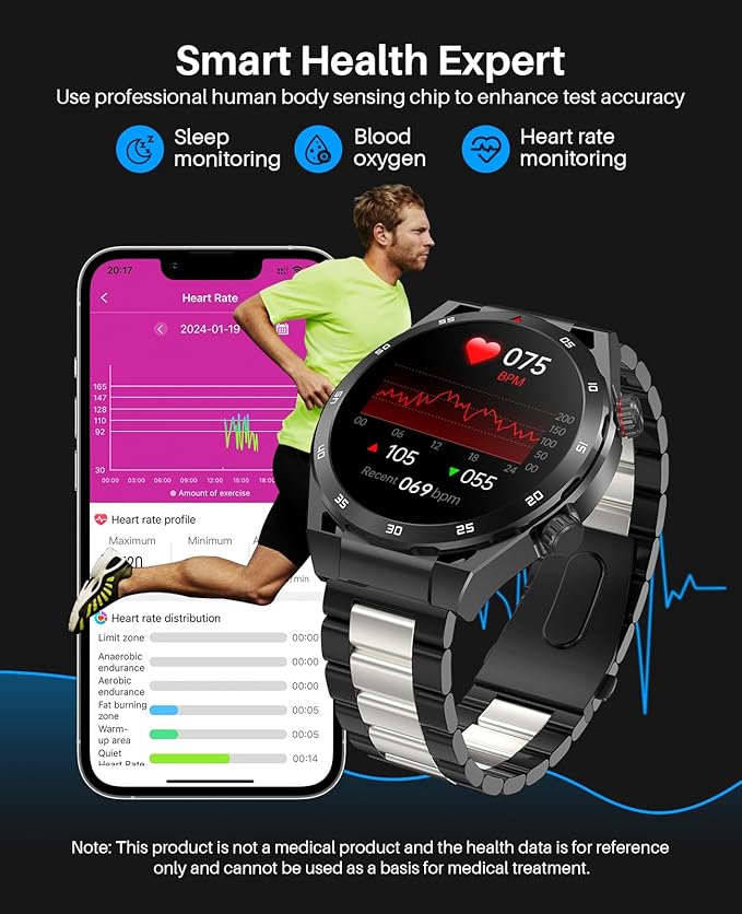 EarlySincere Smart Watches with Blood Pressure Monitor, IP67 Waterproof for Android iOS iPhone,1.39" HD Smartwatches for Men, Fitness Watch with Heart Rate/Sleep, Comes with replaceable silicone strap