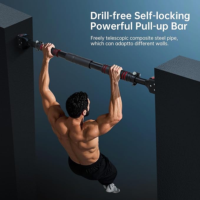 leikefitness Pull-Up Bar For Door Frame Chin Up Bar Upper Body Workout - Indoor Portable Training Pull-Up Bars - Adjustable 27.5"- 39" Width Locking Mechanism