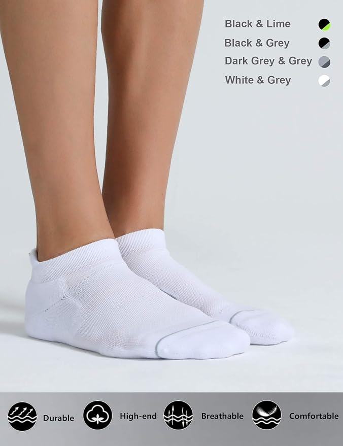 CS CELERSPORT 6 Pack Men's Running Ankle Socks with Cushion, Low Cut Athletic Tab Socks