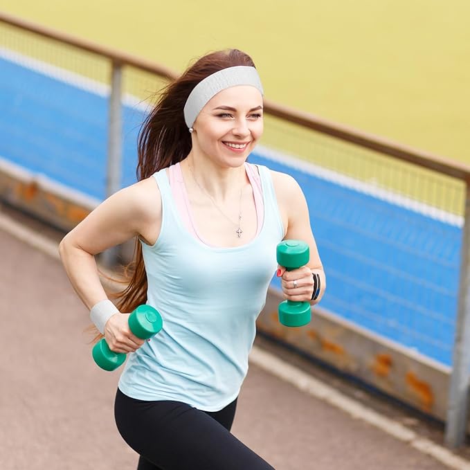 Civaner 12 Pcs 80s 90s Sweatbands Neon Headbands Wristbands for Men Women Party Sports Cotton Headbands Terry Cloth Athletic Sweat Bands for Tennis Football Gym Workingout Accessories