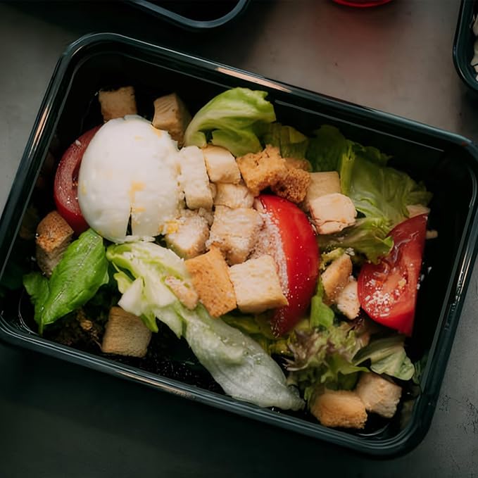 100 Pcs Plastic Meal Prep Containers with Lids Reusable Bento Box 1 Compartment Stackable Disposable Lunch Bowls for Meal Prep, Food Storage (26 oz, Black)