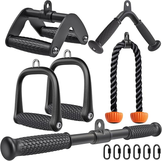 SELEWARE Triceps LAT Pulldown Attachments Home Gym Workout Accessories with Non-Slip Soft Rubber Grip Cable Machine Attachments Triceps Rope Double D Row Handle Pull Down Bar Straight Bar Exercise